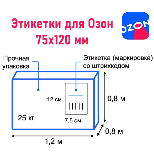 Этикетки Ozon 75*120 мм/300 шт Термотрансферные полуглянцевые белые, желтая подложка (этикетки Озон)