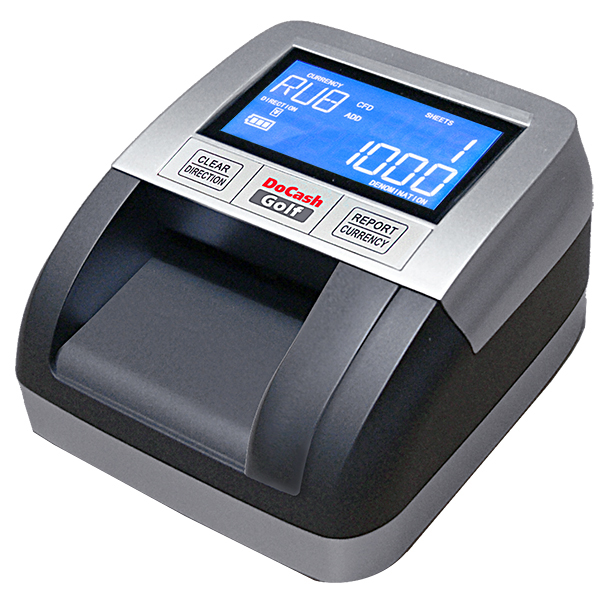 Автоматический детектор банкнот DoCash Golf Multi (без АКБ) все ориентации, до 5 валют (опционально), >100 банкнот/мин, LCD дисплей, распознает купюры в 200 и 2000 рублей