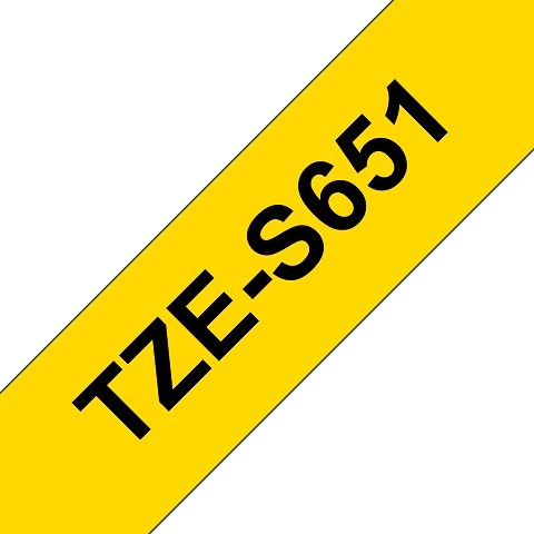 Лента TZeS651 Brother с сильной адгезией ламинированная Желтая 24 мм (шрифт Черный, 8 м) для принтеров Brother PT-P750W, PT-E550WVP, PT-2430PC, PT-2700VP, PT-P700, PT-9700PC