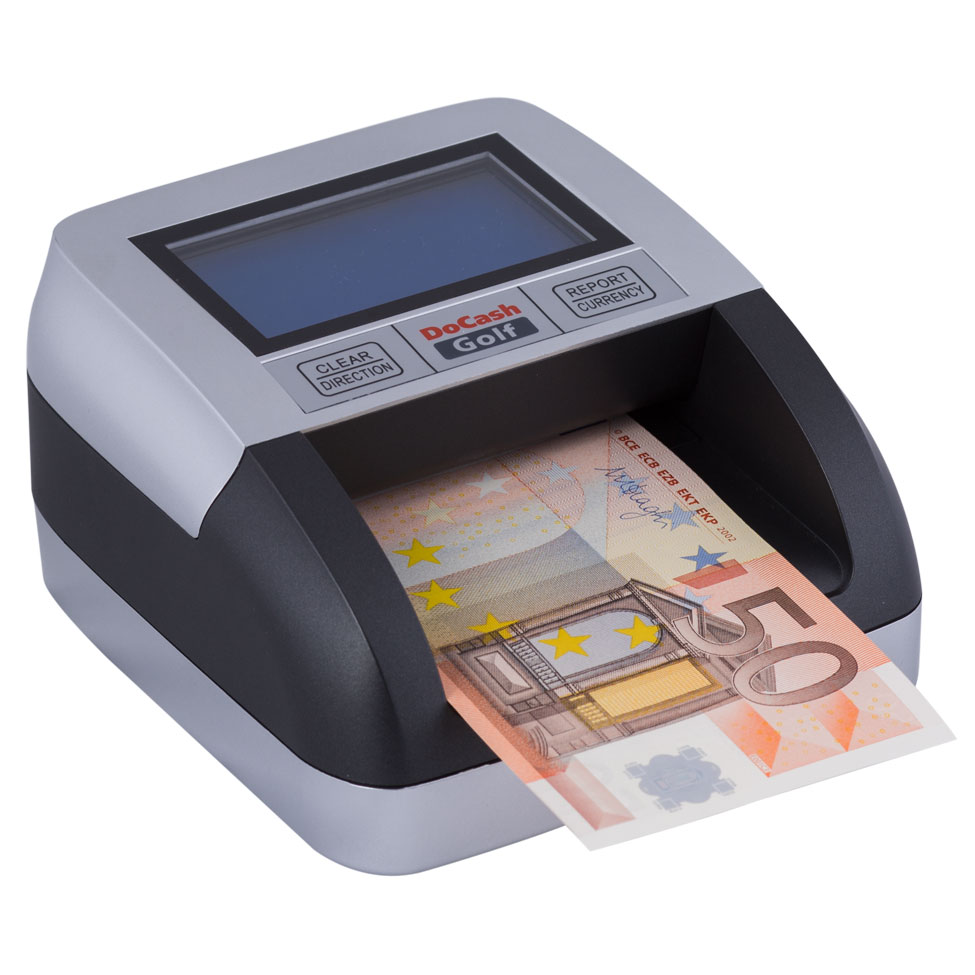 Автоматический детектор банкнот DoCash Golf Multi (с АКБ) все ориентации, до 5 валют (опционально), >100 банкнот/мин, LCD дисплей, распознает банкноты в 200 и 2000 рублей.