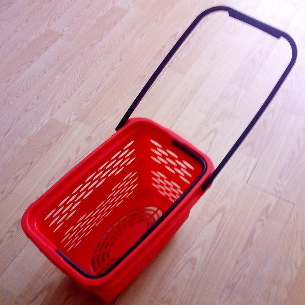 Тележка-корзина на колесах пластиковая 40 л Красный (длинная ручка+короткая)